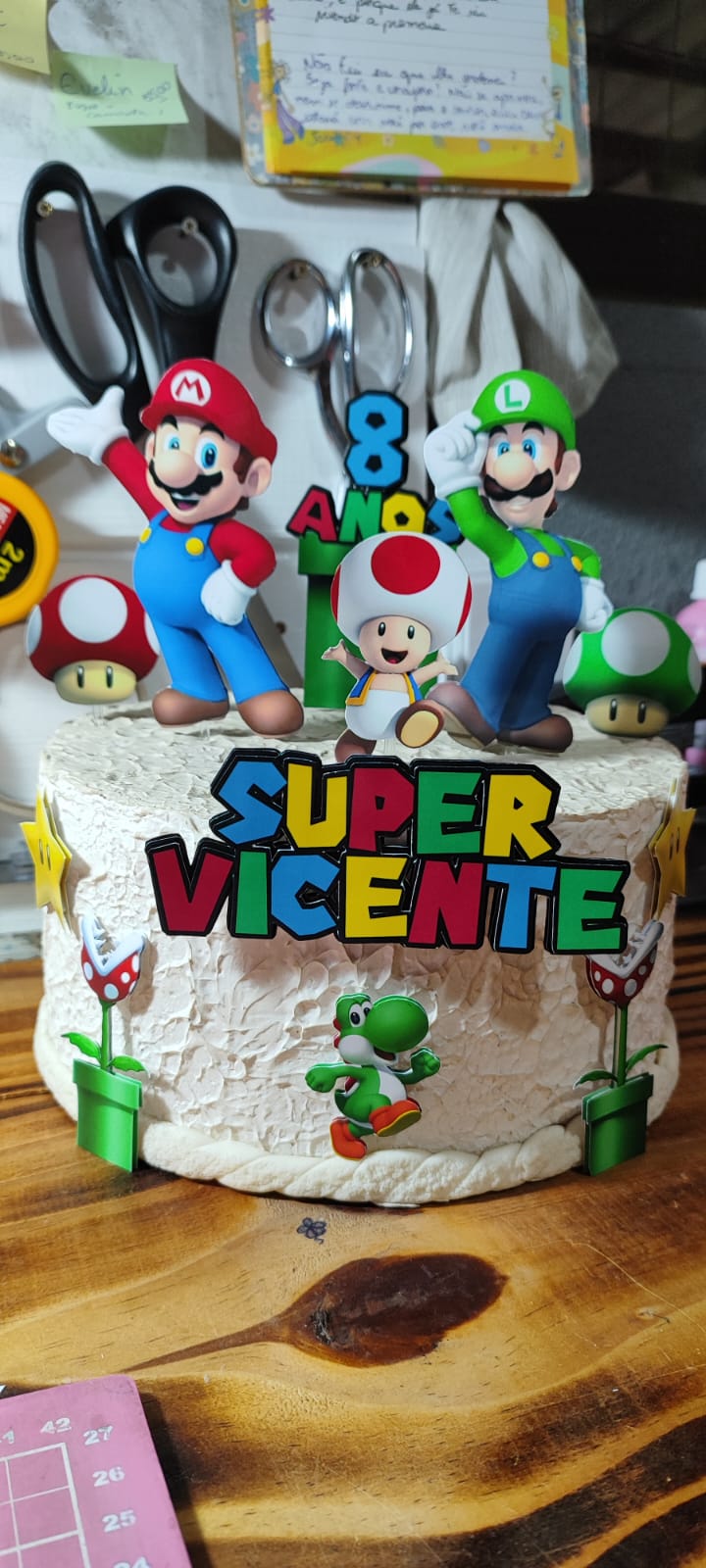 Topo de bolo personalizado com tema Super Mario para anivers&aacute;rio infantil